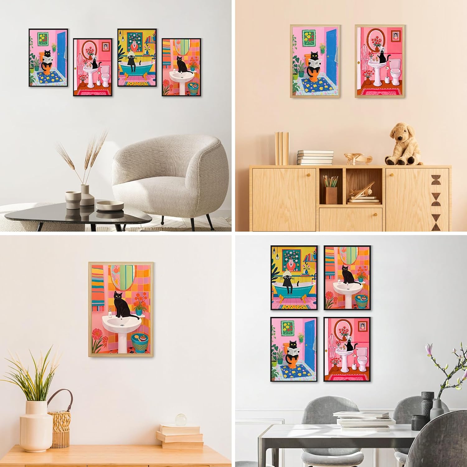 GEEHEIY 4 Pack Framed Paint by Numbers Kit for Adults Beginner with Wooden Easel, Black Cat Easy Adult Paint by Number Kits on Canvas Framed, Funny Animal DIY Paint by Numbers with Frame 8 x 12 inch