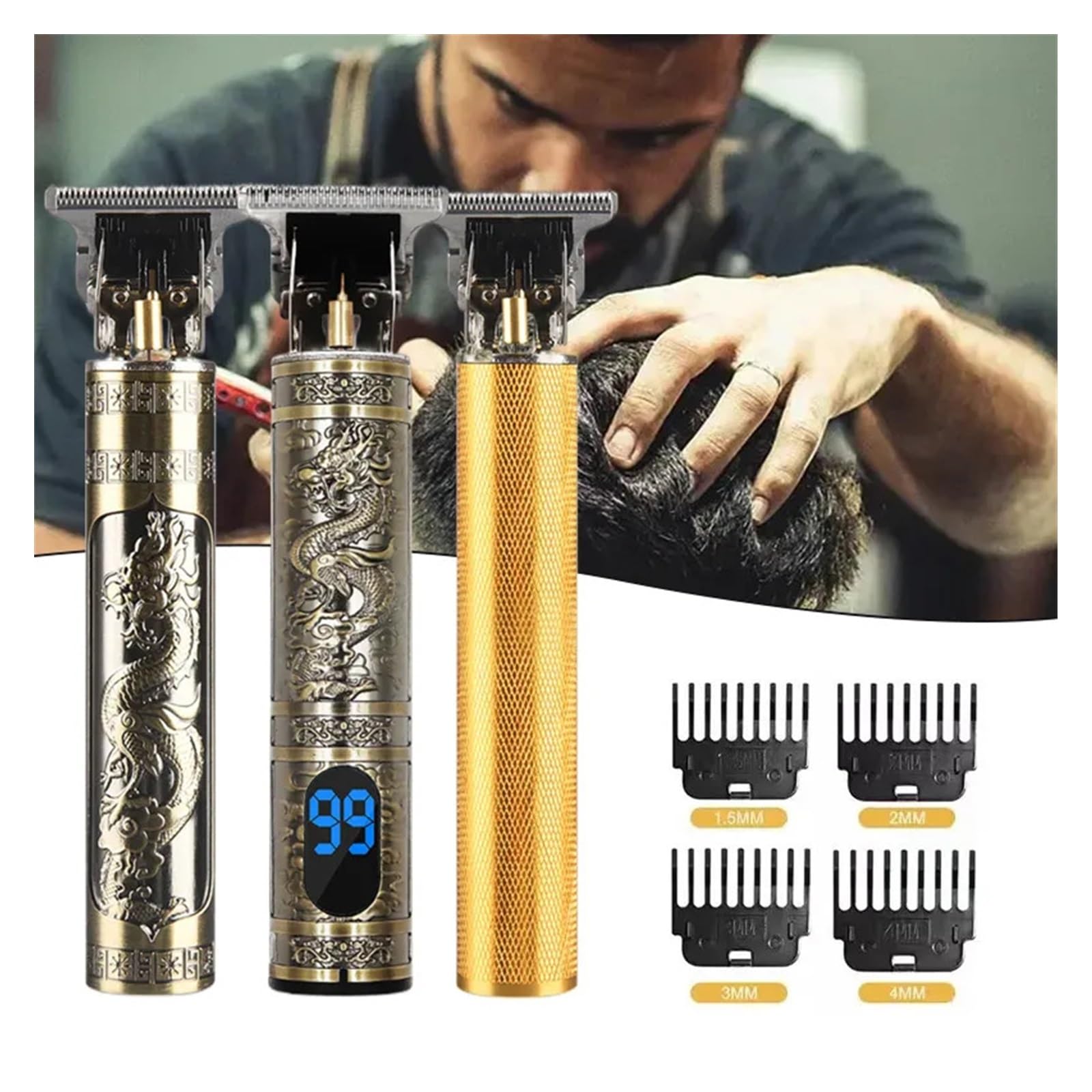 Rasoi da barbiere retrò T9, rasoio professionale da uomo, tagliacapelli senza fili per barba uomo rasatura (drago nero)