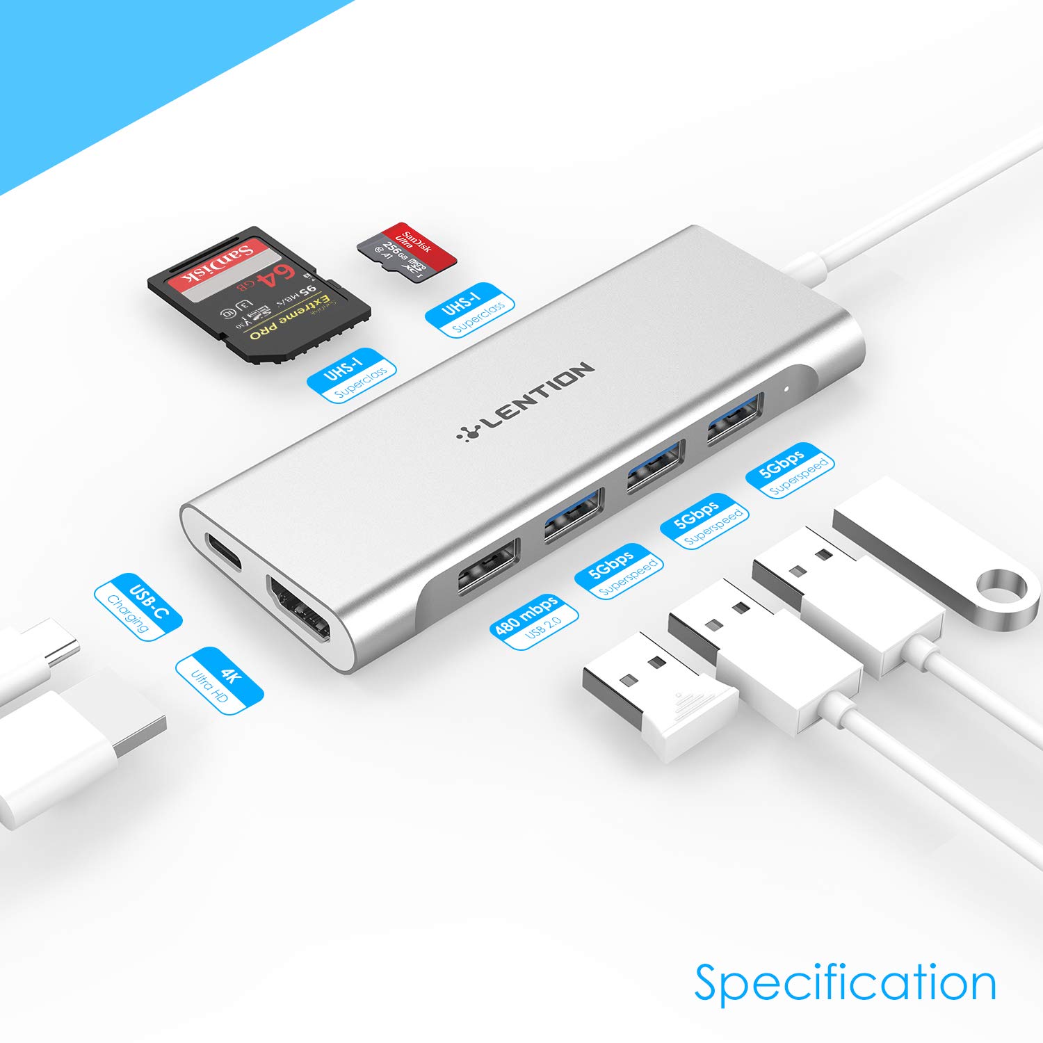 LENTION USB C マルチポートハブ 4K HDMI付き Amazon | LENTION USB C マルチポートハブ 4K HDMI 4 USB-A SD 3.0
