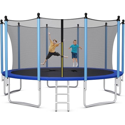Giantex Trampoline for Kids Adults, ASTM Approved 8 10 12 14 15 16Ft Big Trampoline with Ladder, Thickness Steel Pipes Wear-Resistant All Weather Outdoor Large Recreational Trampoline with Net
