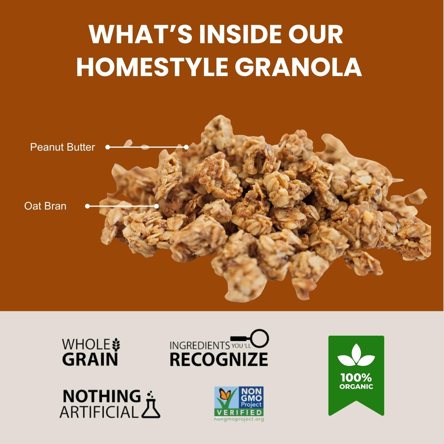 Erin Baker’s Homestyle Peanut Butter Granola with Ancient Grains - Made from Natural Ingredients, Crunchy Texture, Versatile Snack or Cereal - Vegan Friendly, Non-GMO, Resealable 12oz Bags, 6‑Pack
