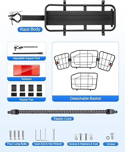 Miniatura 5 de Cesta trasera para bicicleta, estante de carga de aluminio para bicicleta, cesta de bicicleta de capacidad de 22 litros, plegable y extraíble para