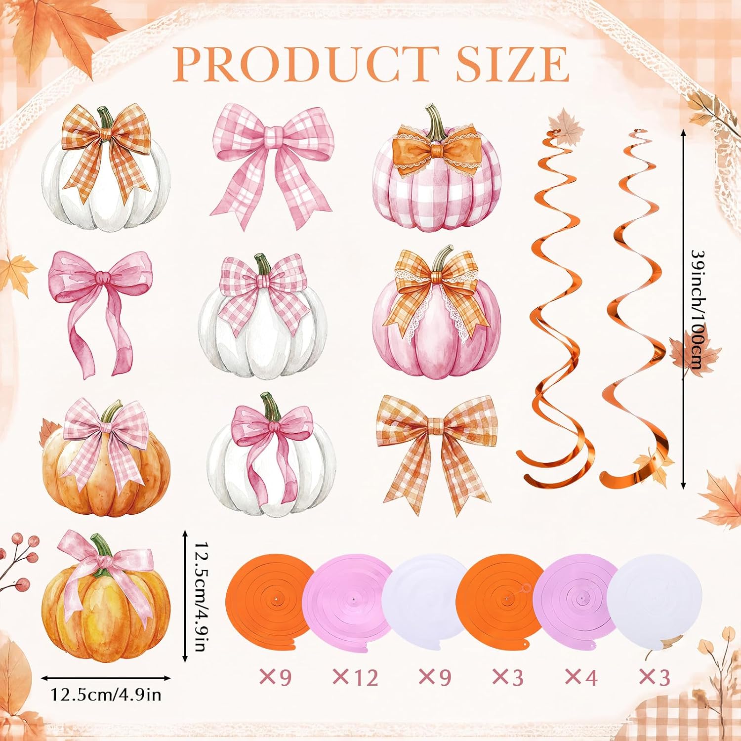 Landhoow 50 Pcs Fall Pink Orange Pumpkin Hanging Swirl Party Decor