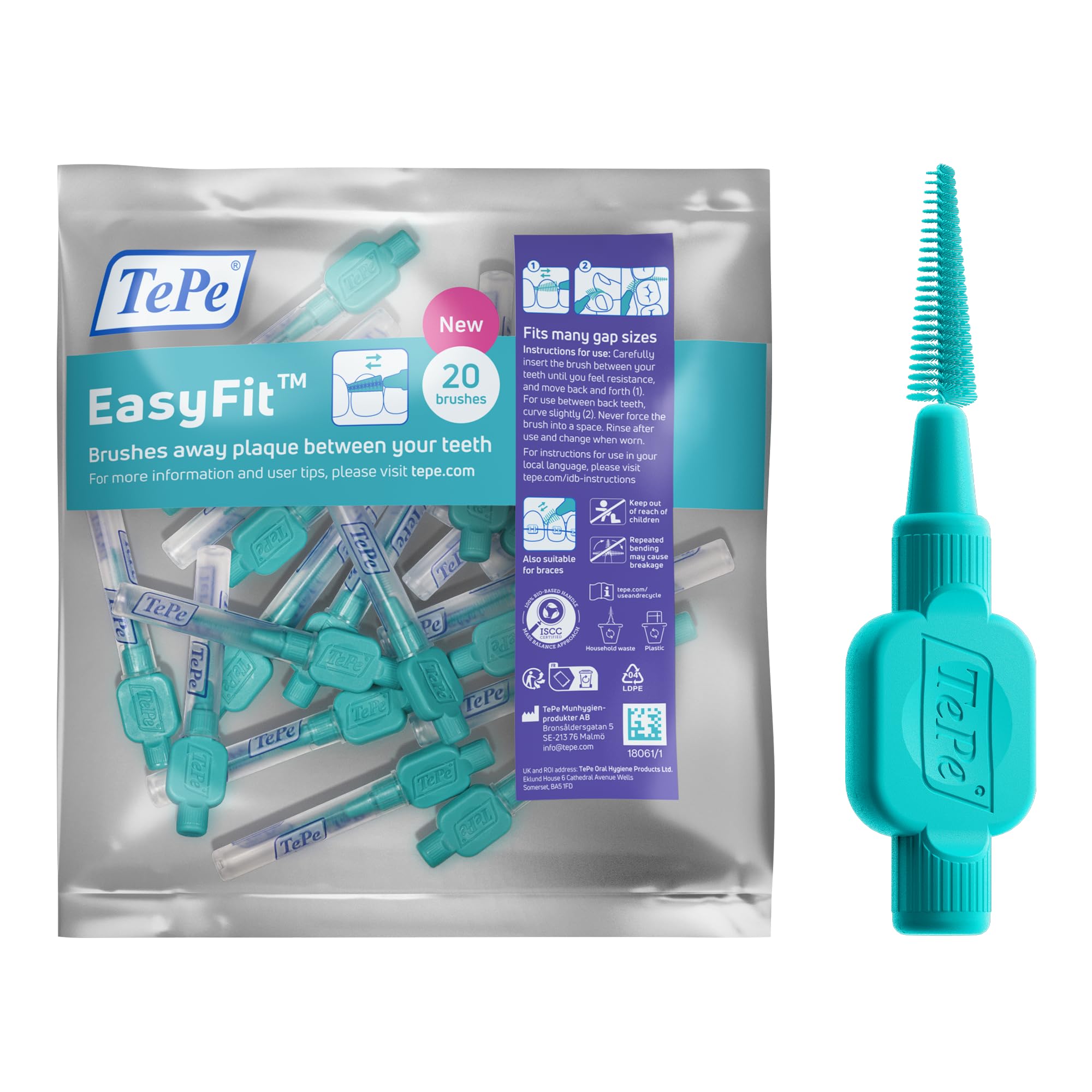 TePe EasyFit, Conical Interdental Brush, Turquoise, S/M, 20pcs
