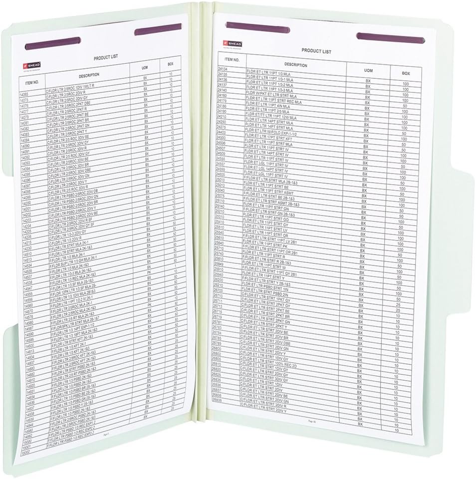 Smead SuperTab Pressboard Fastener Folder with SafeSHIELD Fasteners, 2 Fasteners, Oversized 1/3-Cut Tab, 2" Expansion, Guide Height, Legal Size, Gray/Green, 25 per Box (19981)