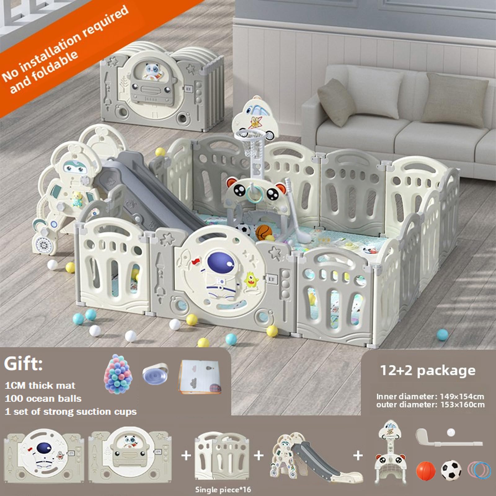 Magic ZC Parque Infantil Bebe, Corralito Bebe Grande Niños, Parque de Juegos para Bebes Plegable Interiores Exteriores, Centro de Actividades Infantiles con Espuma Anticolisión (Y 12+2 Combo)
