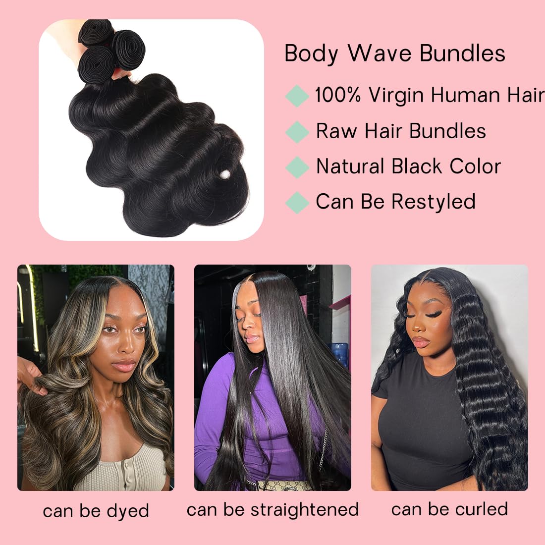 Body Wave Human Hair Extensions 22-26 Inch 3 Bundles Brazilian Virgin Amazon.com : Body Wave 3 Bundles 22 24 26 Brazilian Virgin  main image 4