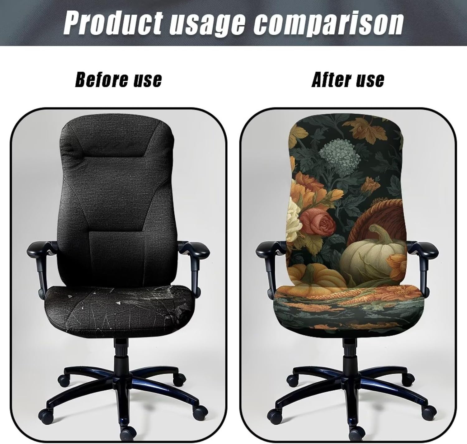 Cute Pumpkin Office Chair Covers Stretch Desk Chair Cover, Jacquard Executive Computer Chairs Covers for Armrest Chairs, Non Slip Home Seat Cover Protector Slipcover Size S