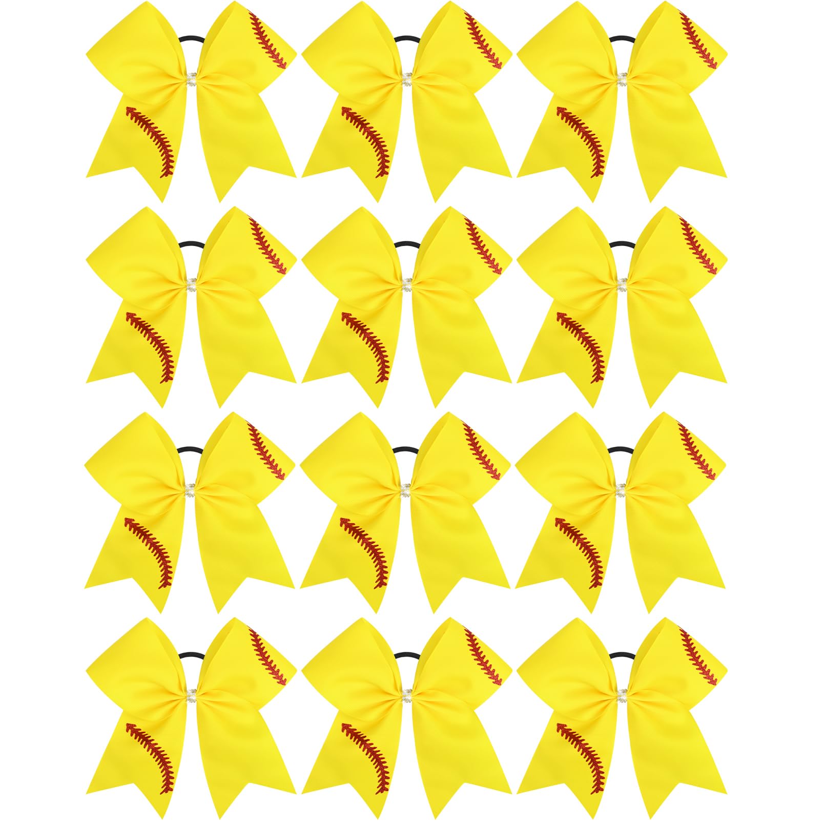 Photo 1 of 12 PCS Softball Bows 8" Softball Cheer Bows Bulk Hair Bows Cheerleading Sports Cheerleader Ponytail Holder Softball Accessories for Girls College Competition Yellow