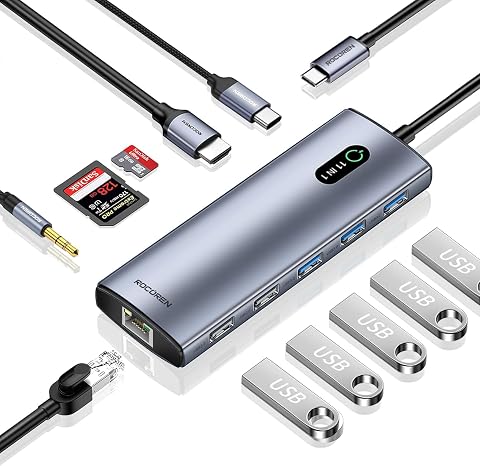 Rocoren 11 Portlu 4K 30Hz HDMI Gigabit Ethernet SD TF Kart Okuyuculu 3.5mm Jack USB Hub Çoklayıcı