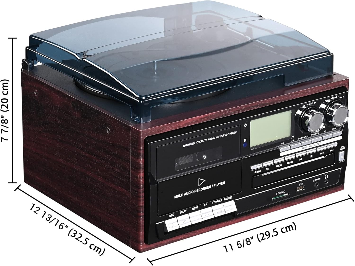 AW Vinyl Record Player with Speakers Turntable for Vinyl Records Stereo System for Home Bluetooth Tape Cassette CD Player Retro All in 1 AM/FM Radio
