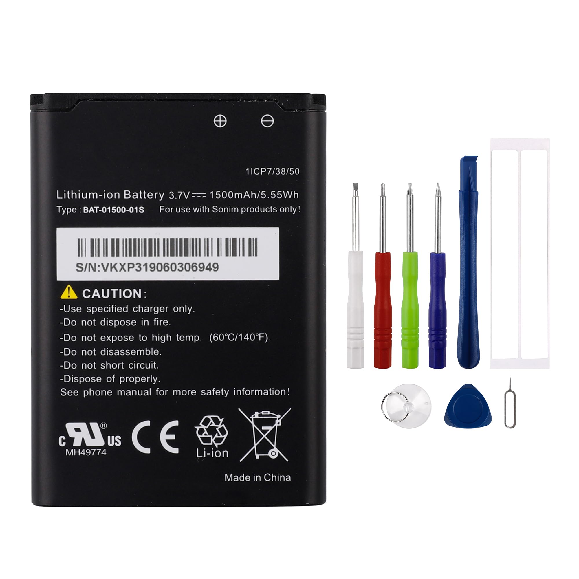 SWARK New Rechargeable Battery BAT-01500-01S Compatible with Sonim XP3 XP3800 Replacement with Tools
