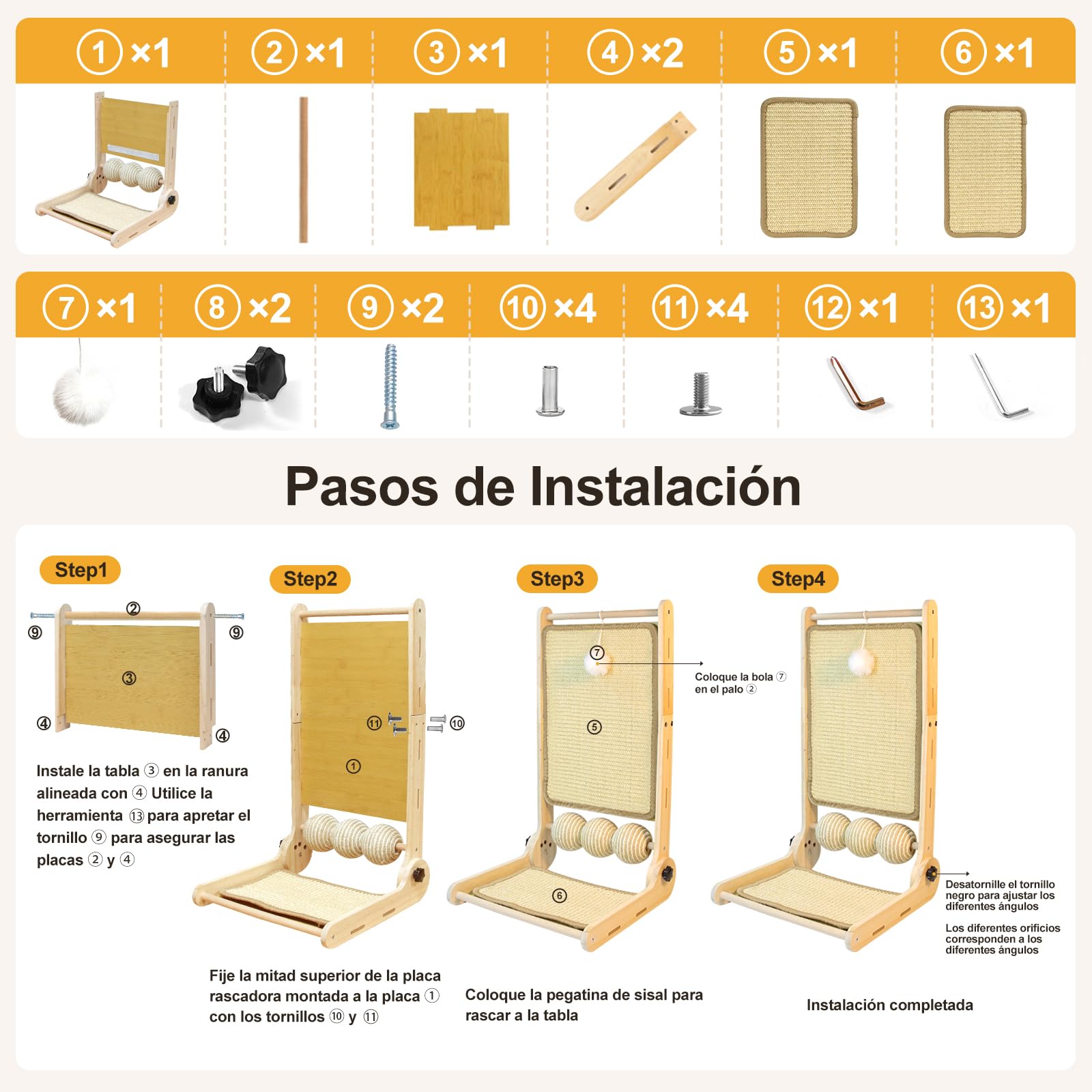 DONWEI Rascador Gatos L Vertical 60CM Sisal Extraíble Protector Muebles | Sisal antiarañazos, estructura L, alfombra extraíble, rasca pared, todos gatos interior