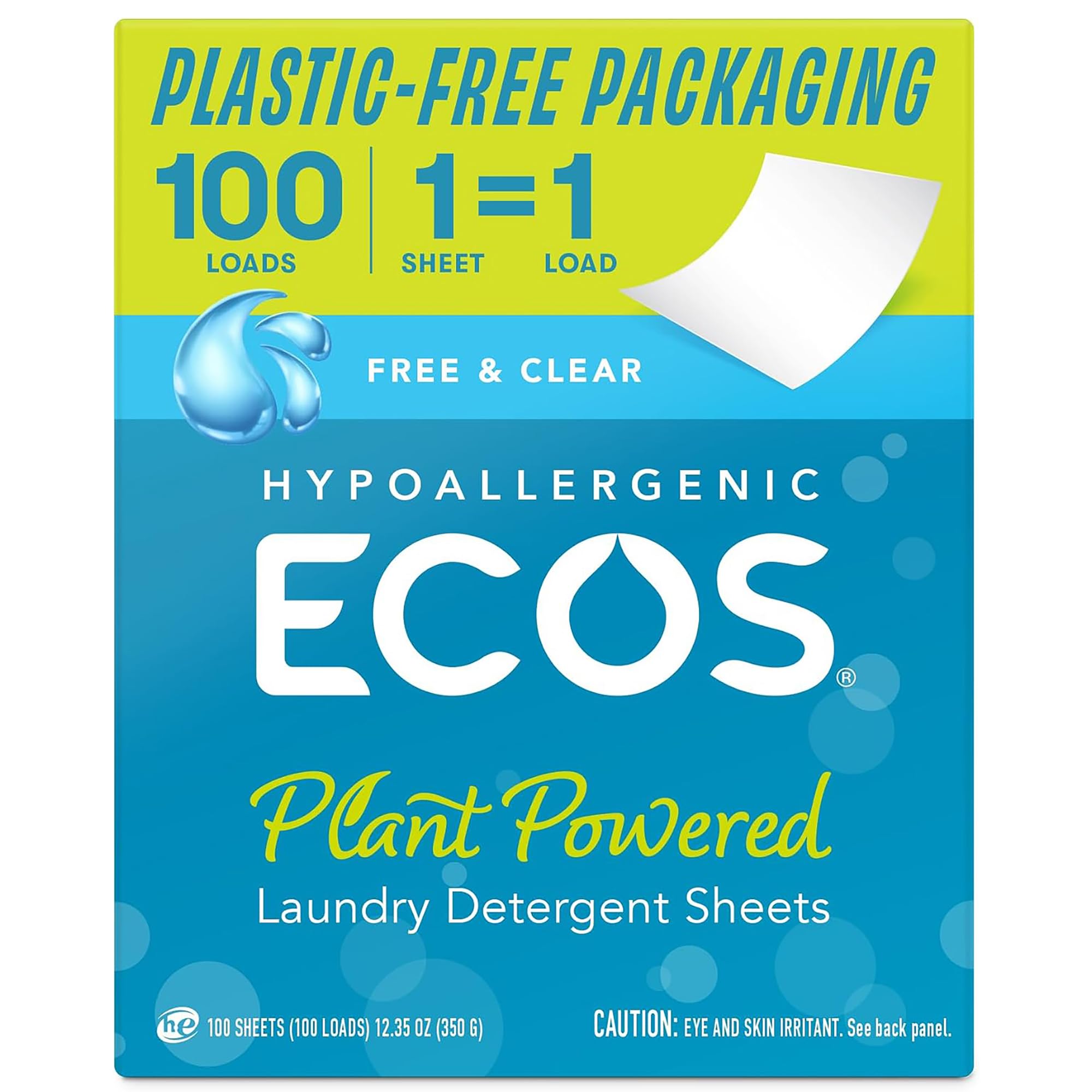 ECOS Laundry Detergent Sheets Vegan, No Plastic Jug, No Mess, Liquid Free - Hypoallergenic