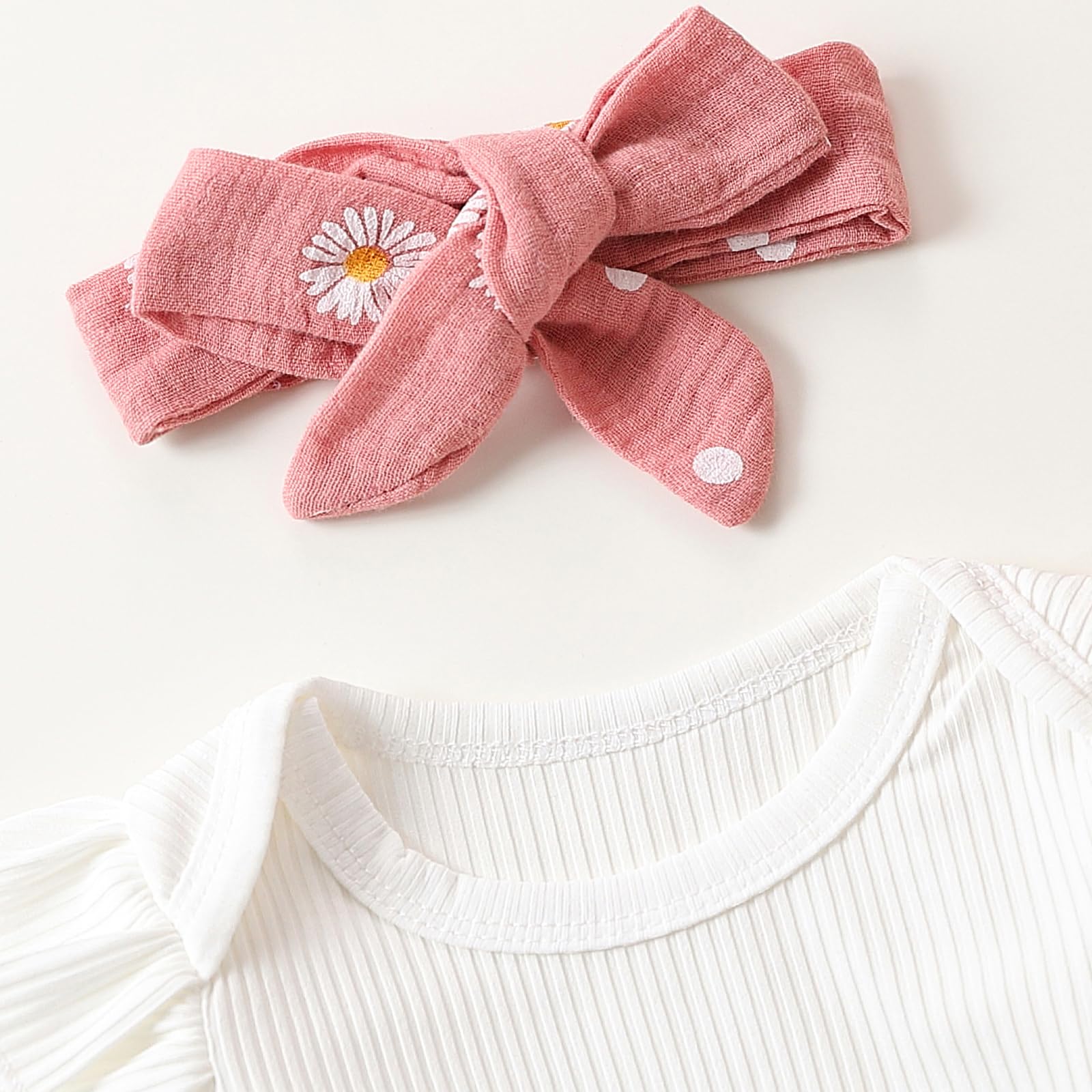 Bébé Fille Fleurs Pantalon Set Daisy Ensemble De Vêtements Bébé Manches Longues Ruffles Body Barboteuse+Pantalon Marguerite+Bandeau Bébé Fille Printemps Automne Tenue