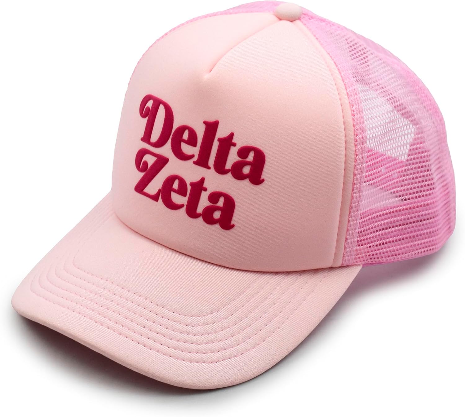 Sorority Shop Delta Zeta Baseball Cap - Mesh Trucker-Style Hat, Padded Front Panel and Snap Closure, Delta Zeta Gifts for Women Pink