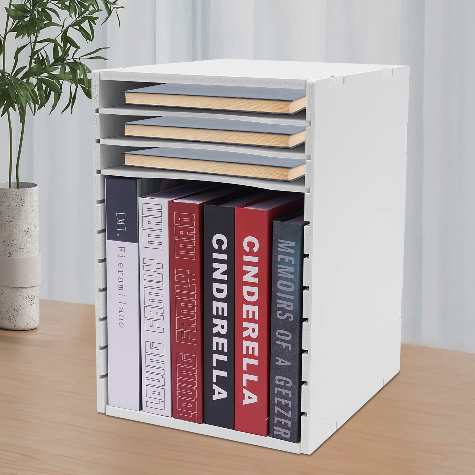 Organizzatore di Documenti Verticale da scrivania, per casa e Aula, con 11 Scomparti, Ripiani Regolabili in Formato Lettera, Finitura Laminata, Bianco