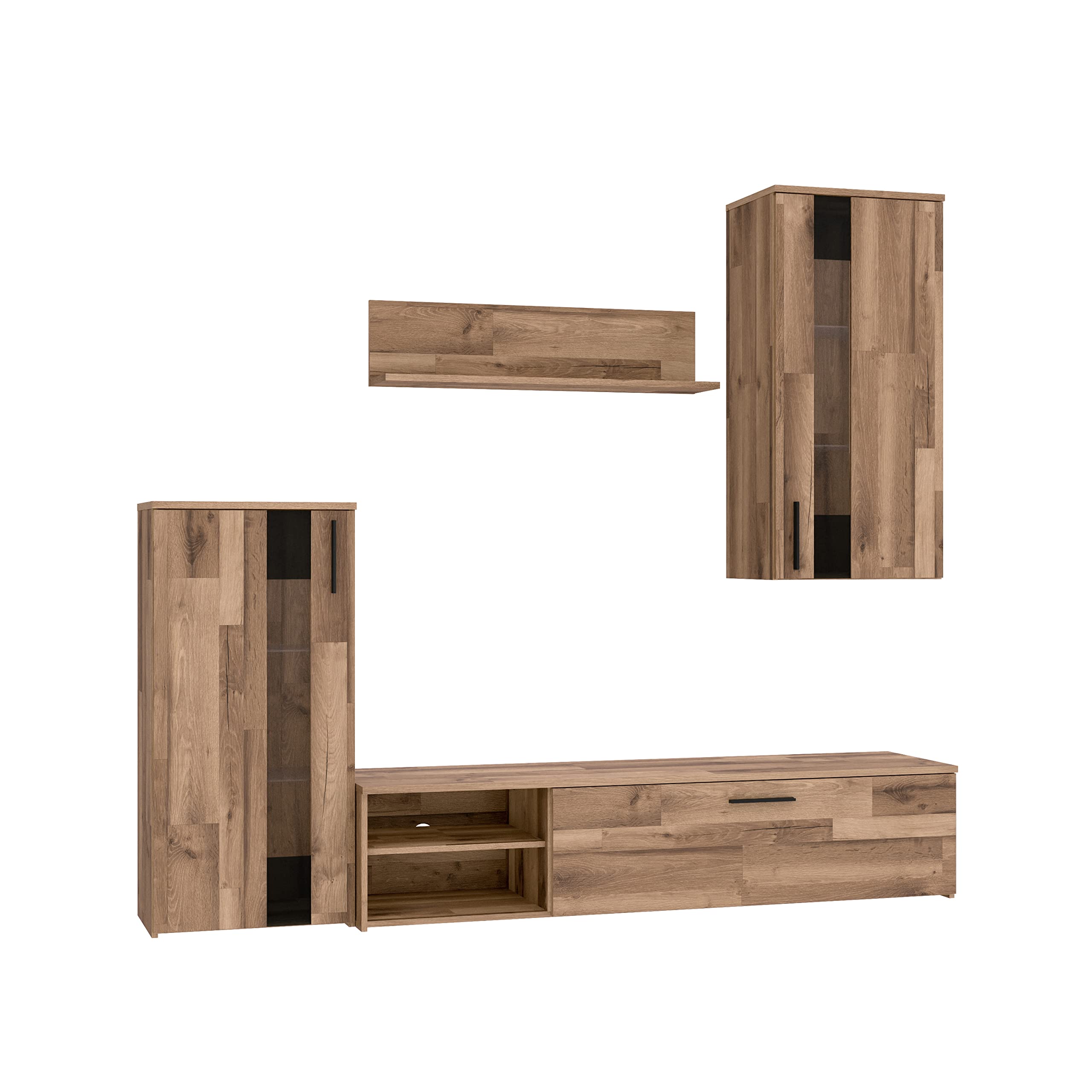 DEINE TANTE EMMA CRCM01-D76 Crunch Old Style Stave Oak Eiche Nb. Dekor Wohnwand Anbauwand Wohnzimmerschrank ca. 213 x 184 x 41 cm