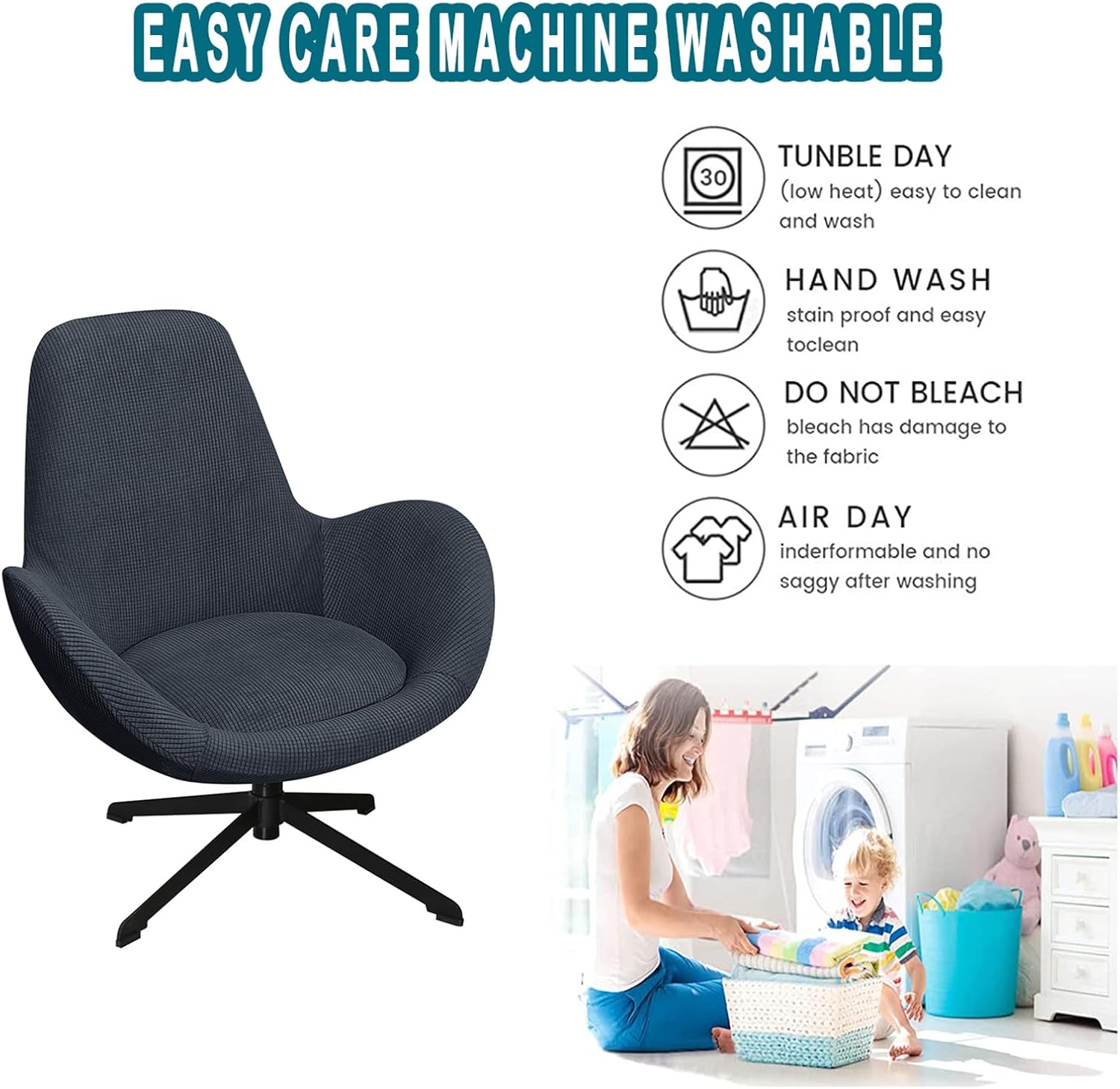 Swivel Armchair Slipcover, Swivel Armchair Office Chair Cover, Curved Back Accent Desk Chair Protector, for Living Room Bedroom Home Office (Dark Gray)