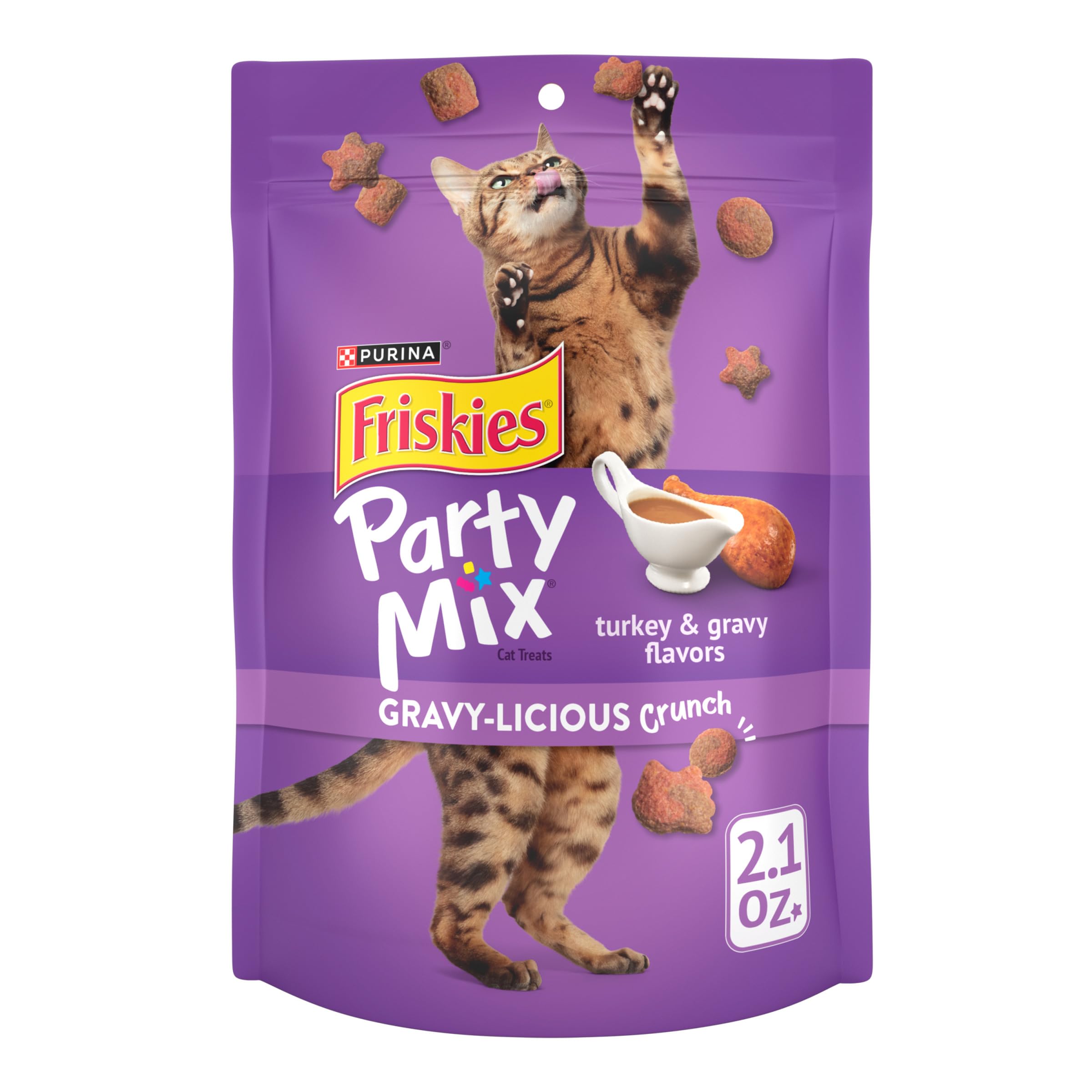 Purina Friskies Cat Treats, Party Mix Gravy-licious Crunch Turkey and Gravy Flavors - (Pack of 10) 2.1 oz. Pouches