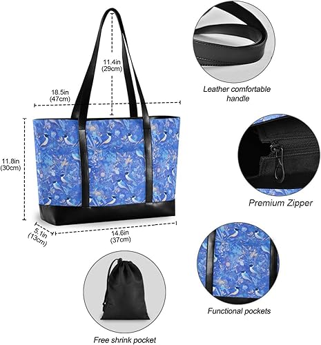 Miniatura 4 de Blue Birds - Bolsa para laptop de gran capacidad para mujer, con cremallera, para trabajo, viajes, con maletín ejecutivo para mujer