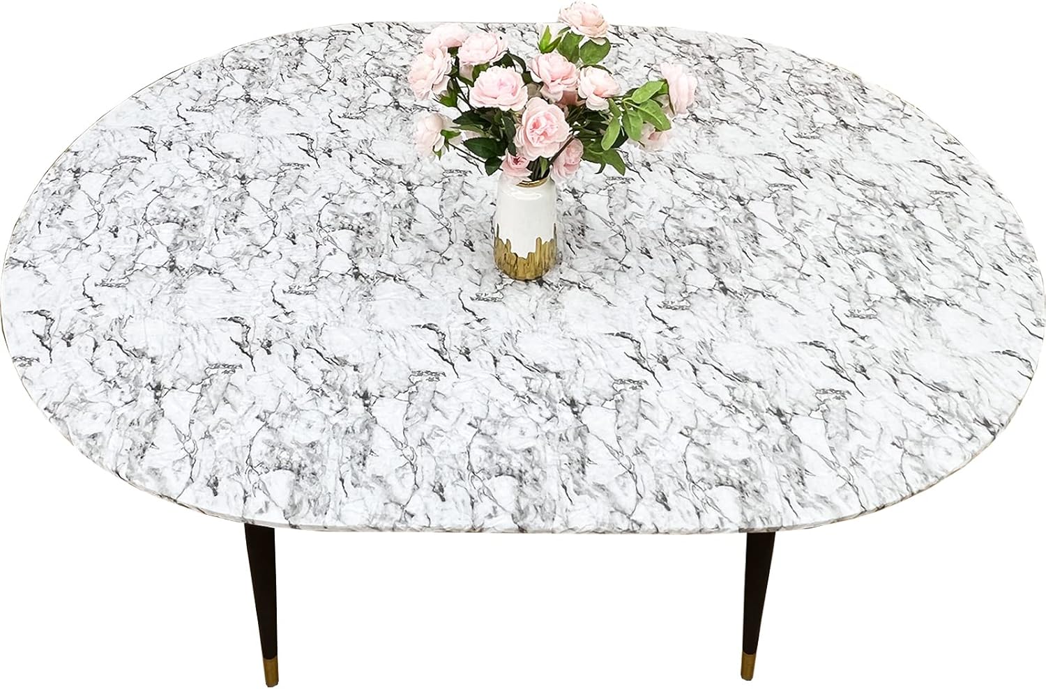 LIBERECOO Oval Tablecloth Vinyl Fitted Elastic Edge with