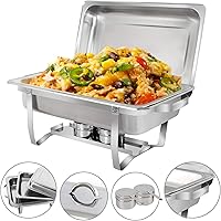 Vista 7 de SUPER DEAL Paquete de 4 platos de acero inoxidable de 8 cuartos de galón con bandeja de agua, bandeja para alimentos, soporte de combustible y tapa
