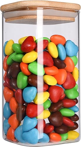 Tarro de vidrio con tapa (27 onzas), tarro de almacenamiento de alimentos de vidrio transparente con tapa hermética de bambú para dulces, café,