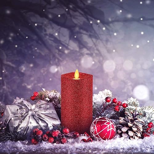 Miniatura 7 de Evenice Velas sin llama parpadeantes velas remotas de llama roja con purpurina para pilas cera decorativa sin perfume con temporizador y 10 teclas