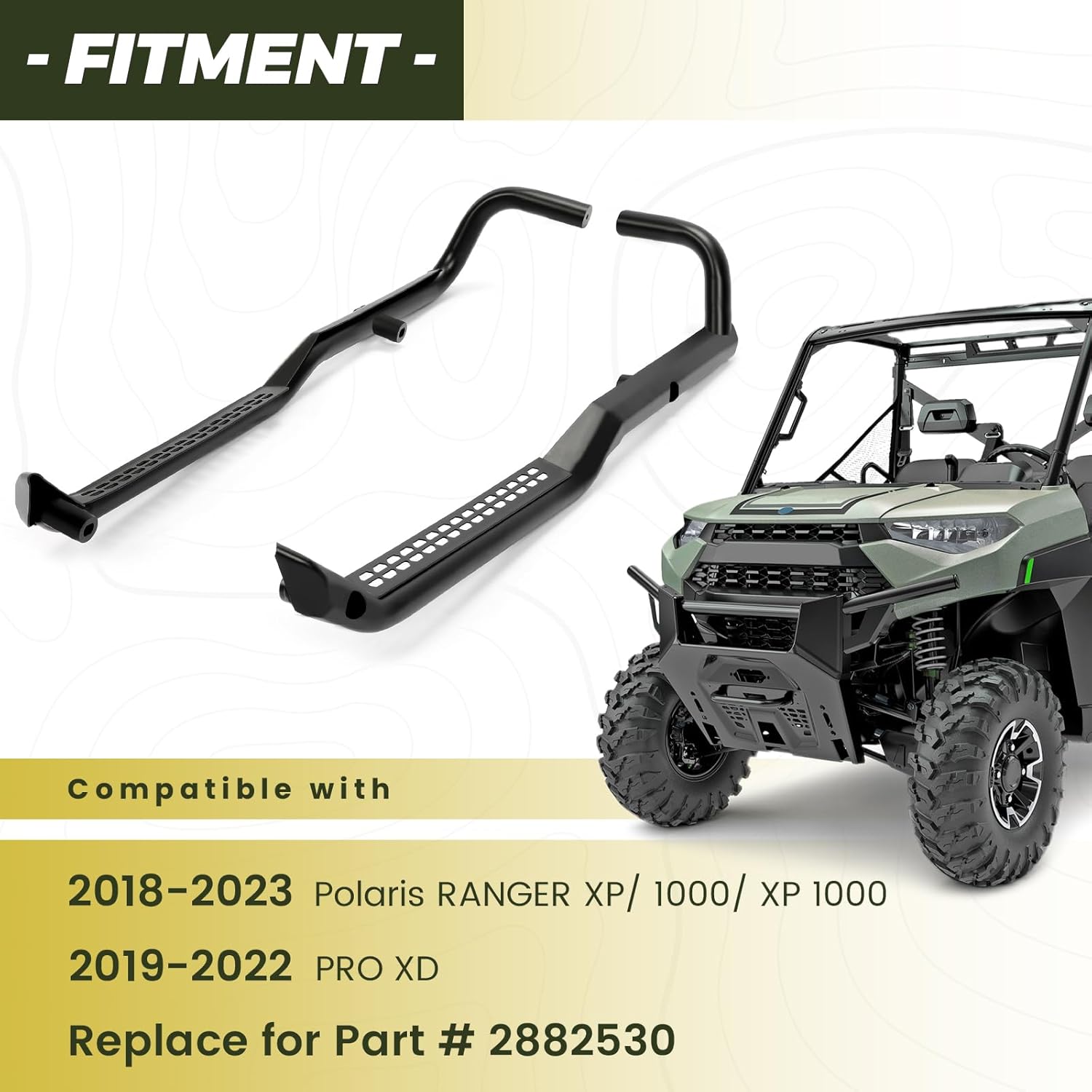 Kojem Rock Guards Sliders Side Steps Compatible with 2018-2023 Polaris RANGER XP/ 1000/ XP 1000, 2019-2022 PRO XD Nerf Bars W/Boot Scraper Replace for Part# 2882530
