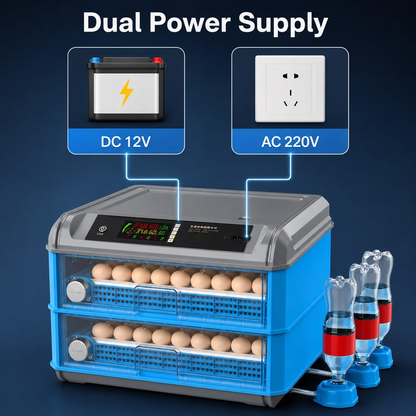 Incubadoras Para Huevos Fértiles, Incubadora De Huevos De Aves De Corral 24-192 Con Volteo Automático Y Adición De Agua, Control Preciso De Temperatura Y Humedad, Bandejas Ajustables(128eggs)