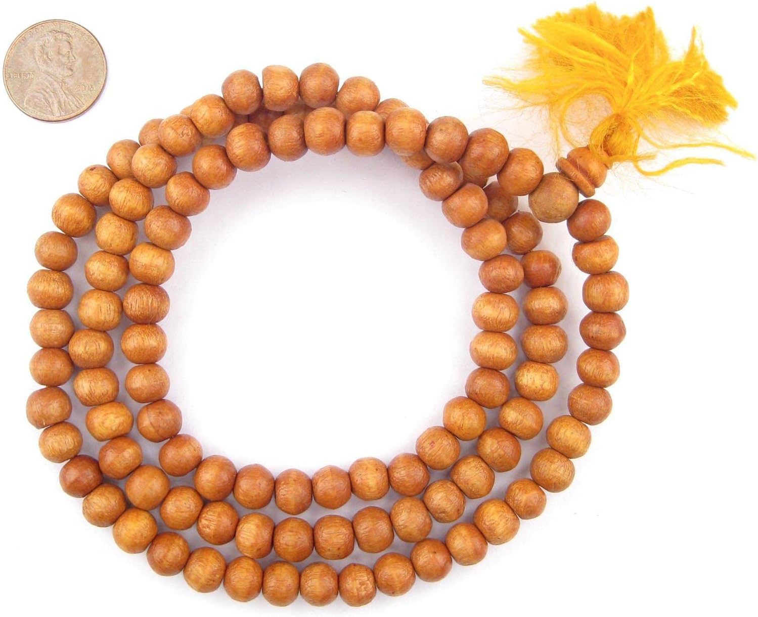 The Bead Chest Lacquered Sandalwood Mala Beads 8mm Nepal Brown Round Wood 31 Inch Strand