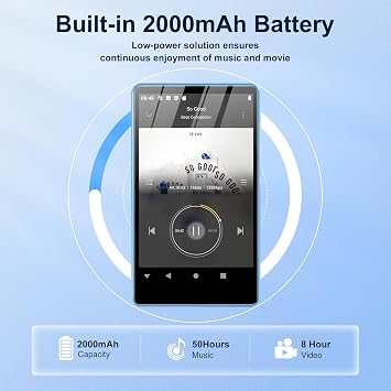 SWOFY M503Pro MP3 Player with Spotify Blue,80GB MP3 Player with Bluetooth and WiFi，2000mAh MP4 Player with 4 Touchscreen, Android Music Player with Spotify Kids, Amazon Music, Play Store
