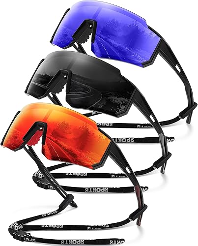 Miniatura 24 de Gafas de sol polarizadas deportivas para hombres y mujeres, lentes ligeros de TR90 con protección UV para ciclismo y correr A1 Negro/Azul