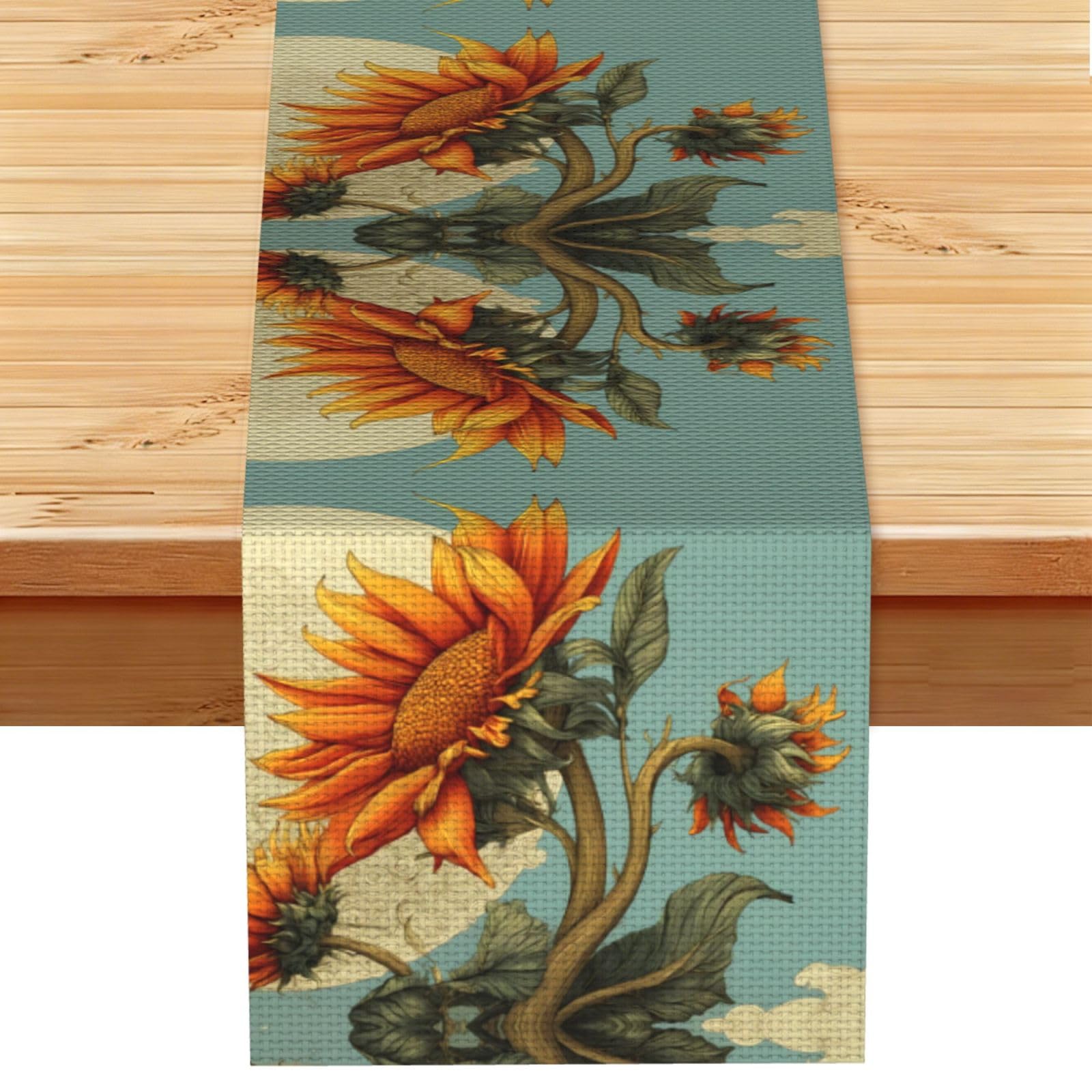blooming sunflowers Linen Feel Table Runner Wedding Party Home Decoration