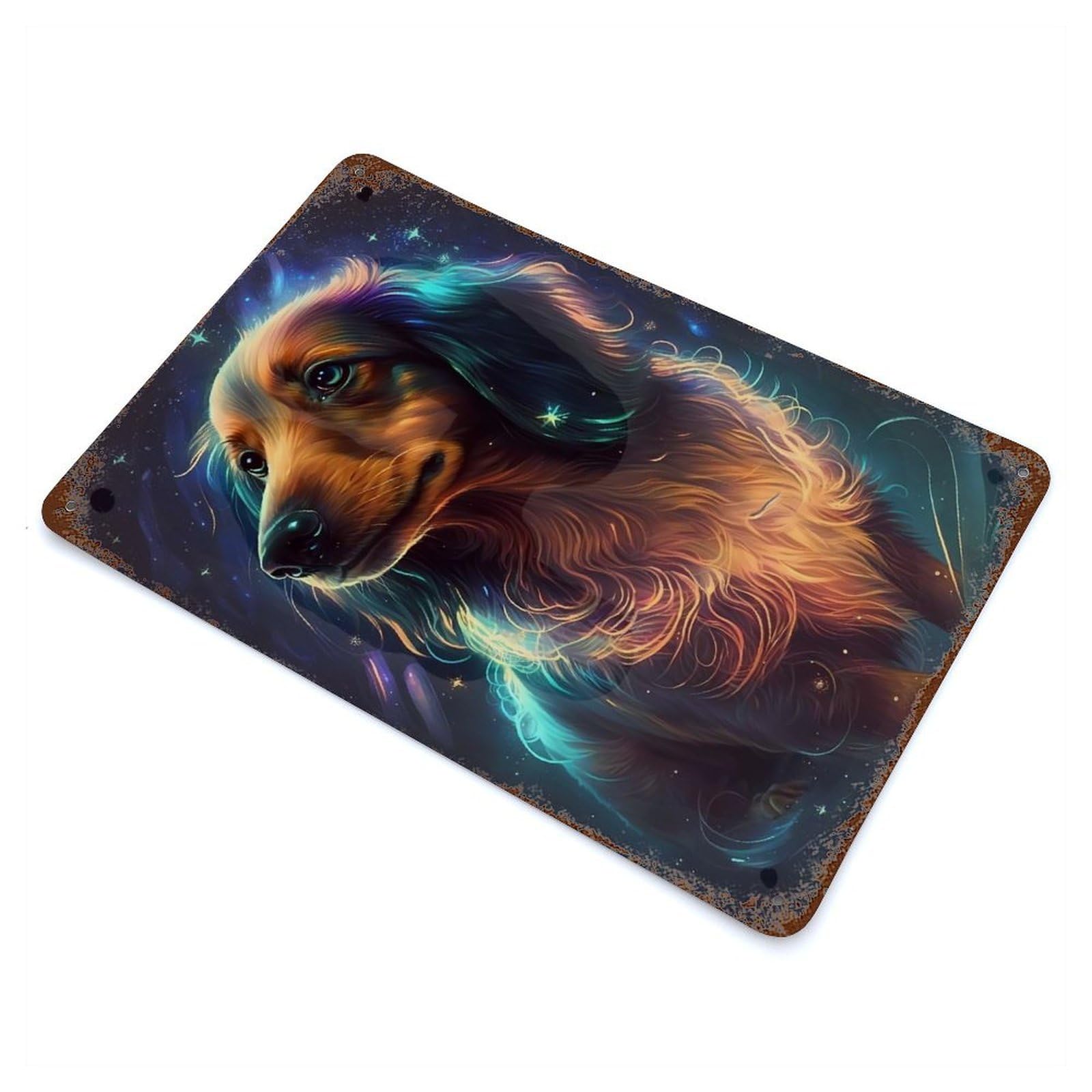 Dachshund Dog Angelic Rust Effect Tin Sign 11.8"x7.9", Old School Wall Decor for Living Room, Hallway And Home Decor
