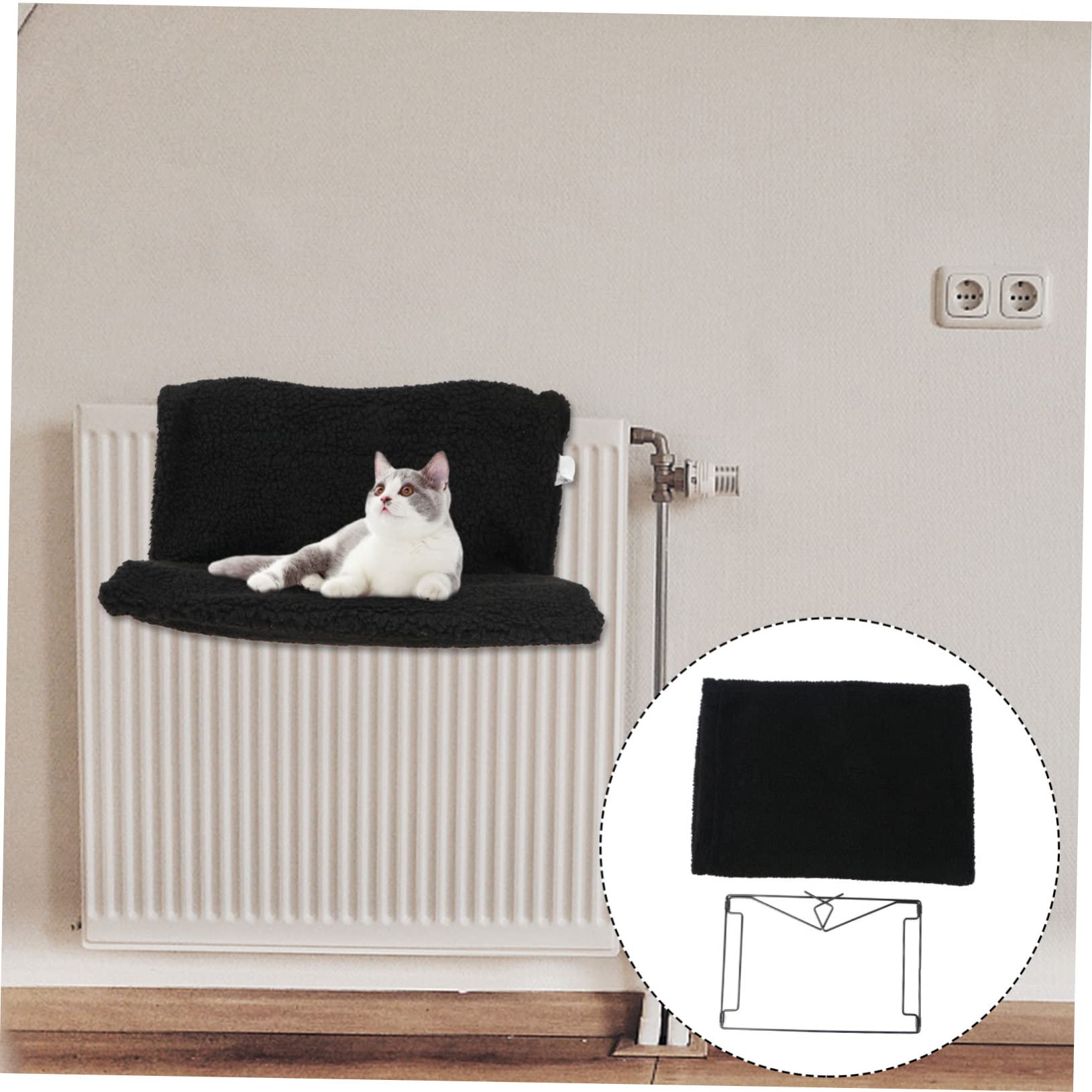 Hamac Facile à Nettoyer pour Radiateur Chat en Tissu Polyester et Lin Cadre en Métal Noir en Hiver pour Chat et Chaton