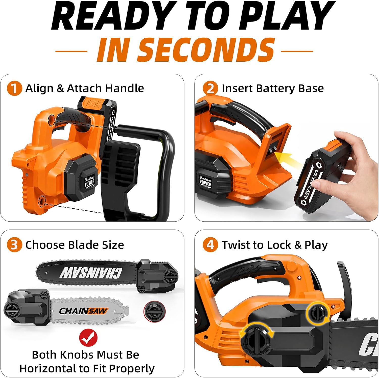 Pandapop Kids Gardening Tools Set, 2 In 1 Toy Chainsaw with Realistic Sound image 3