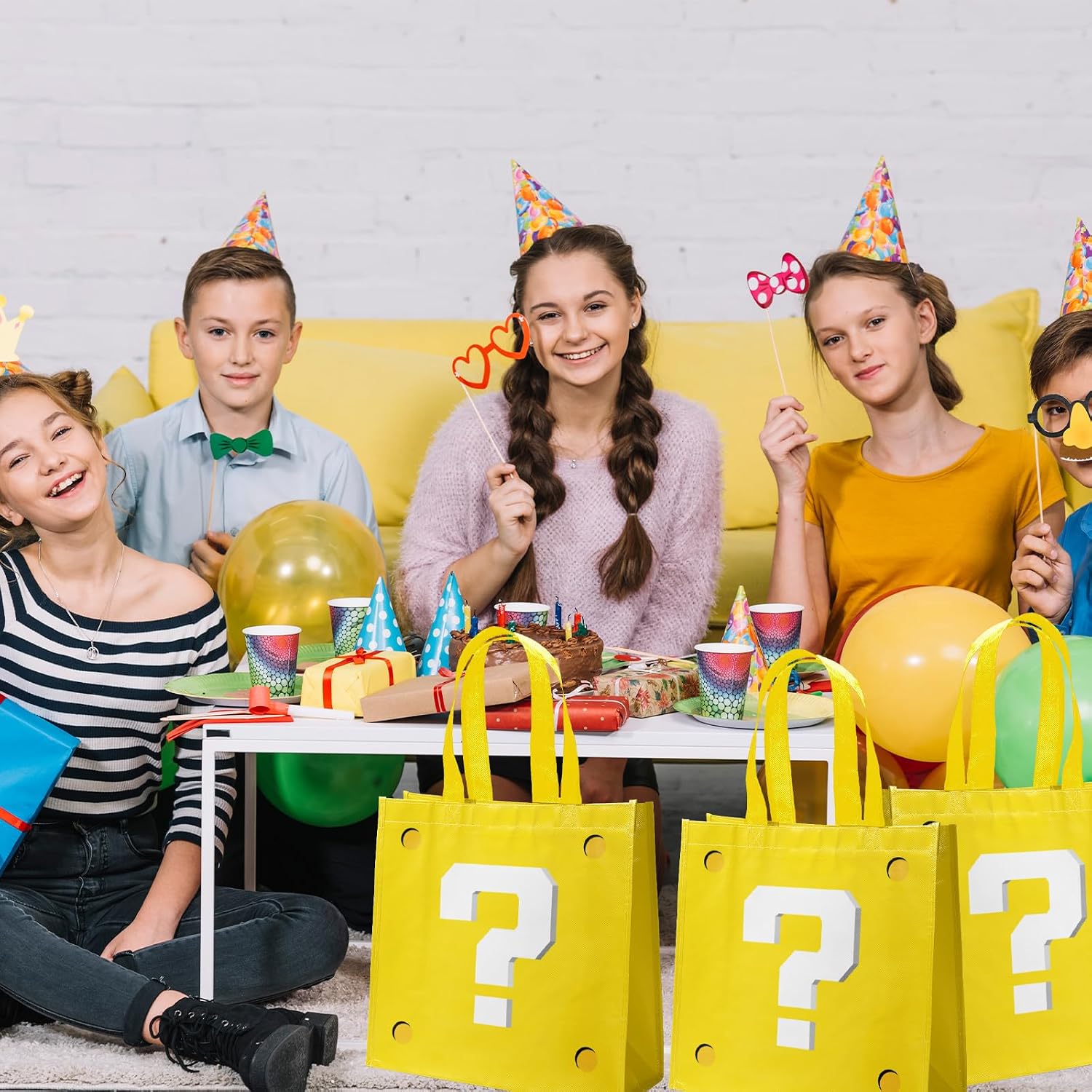 20Pcs Yellow Goodie Bags Non Woven Mini Cartoon Bags for Snacks Party Bags for Birthday Party Decorations Supplies image 5