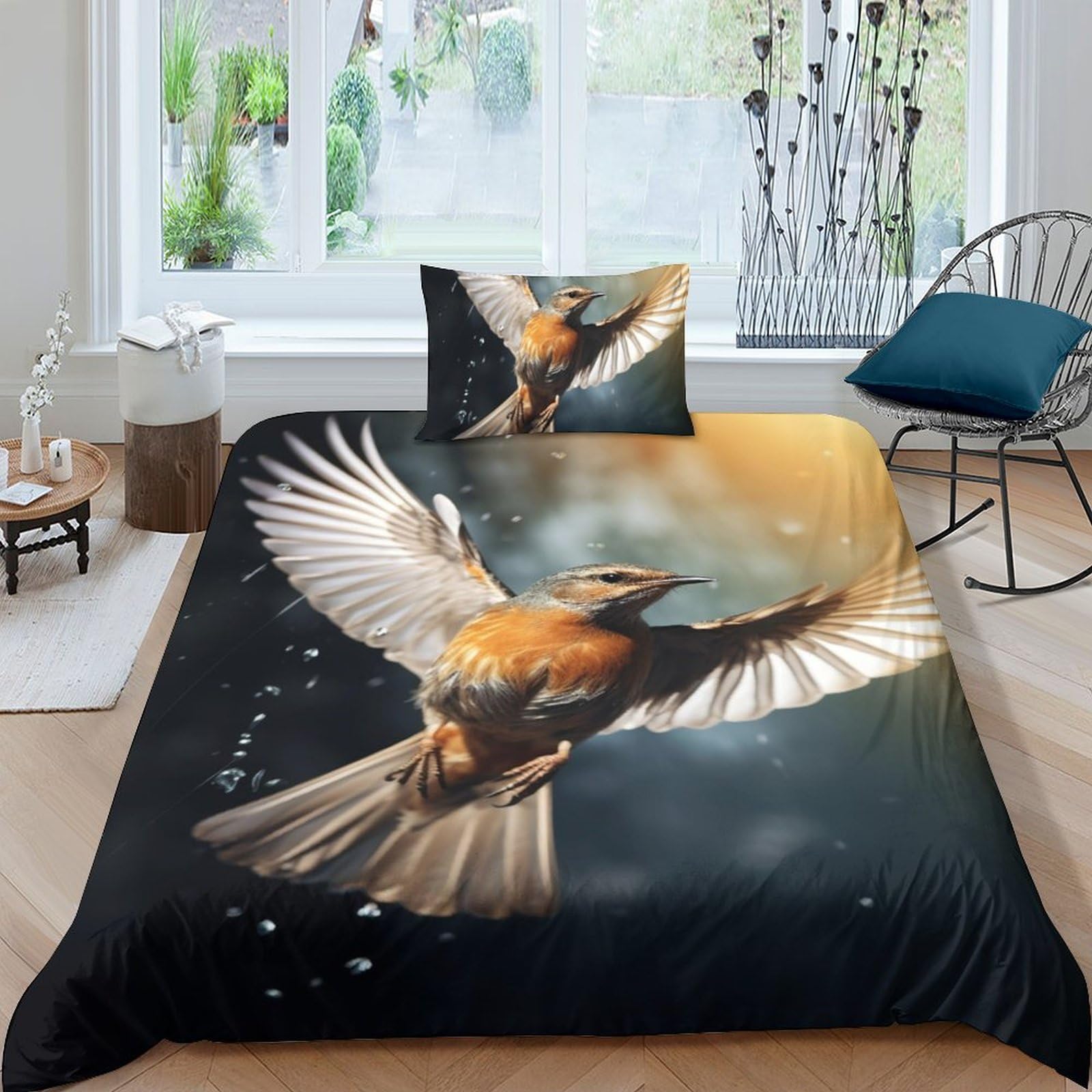 Parure housse de couette 3D oiseau sauvage 135x200 cm pour chambre d'enfant