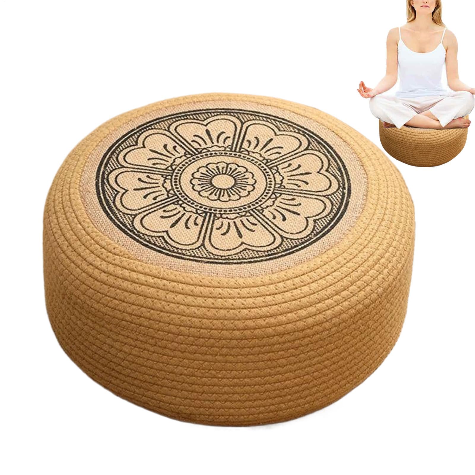 Ottomana in rattan - Pouf da esterno rotondi intrecciati a mano, cuscini da pavimento versatili, per sedersi, elegante accento sul portico a bordo piscina | Mobili esterni durevoli per il balcone del