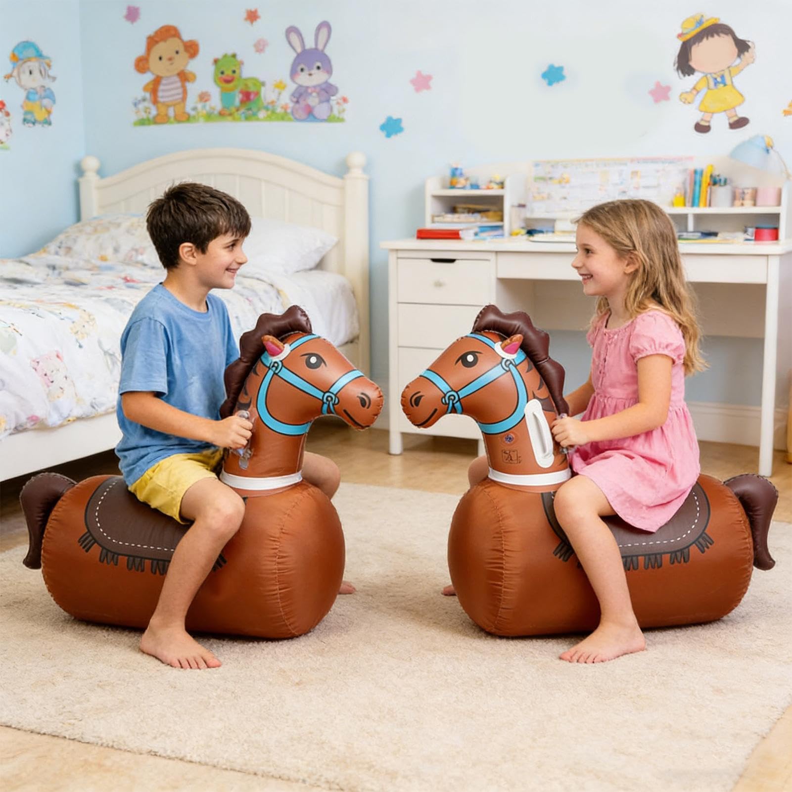 Cavallo a Molla Gonfiabile Giocattolo Portatile Realistico per l'Equilibrio | Cavallo Gonfiabile per Bambini Bambine Genitori Attività Outdoor Indoor Giardino Viaggio