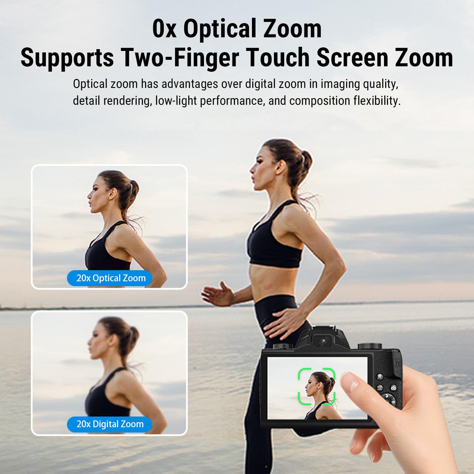 Fotocamera Digitale, Fotocamere 4K per Fotografia Video, Touch Screen WiFi da 75 MP Vlogging, Zoom Ottico Touch Screen da 4 Pollici Flash Paraluce Batteria 3000 MAh, per
