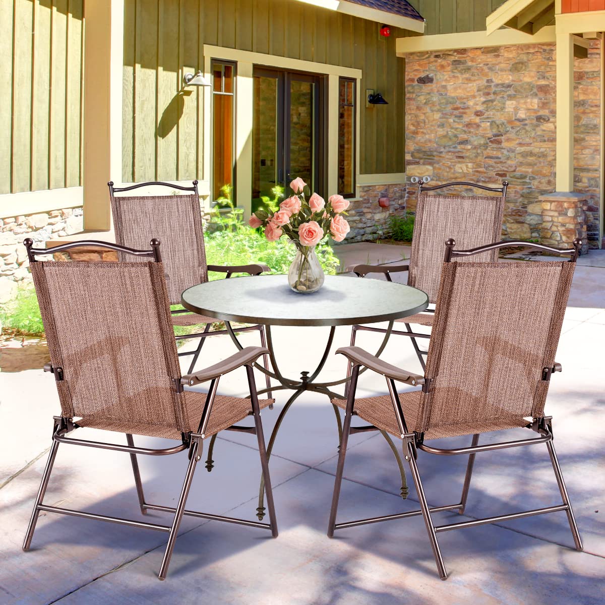COSTWAY 2er Set Gartenstühle klappbar, Hochlehner wetterfest Gartenstuhl Klappstuhl bis 120 kg, Terrassenstühle mit Armlehnen für Garten, Terrasse, Pool, Braun