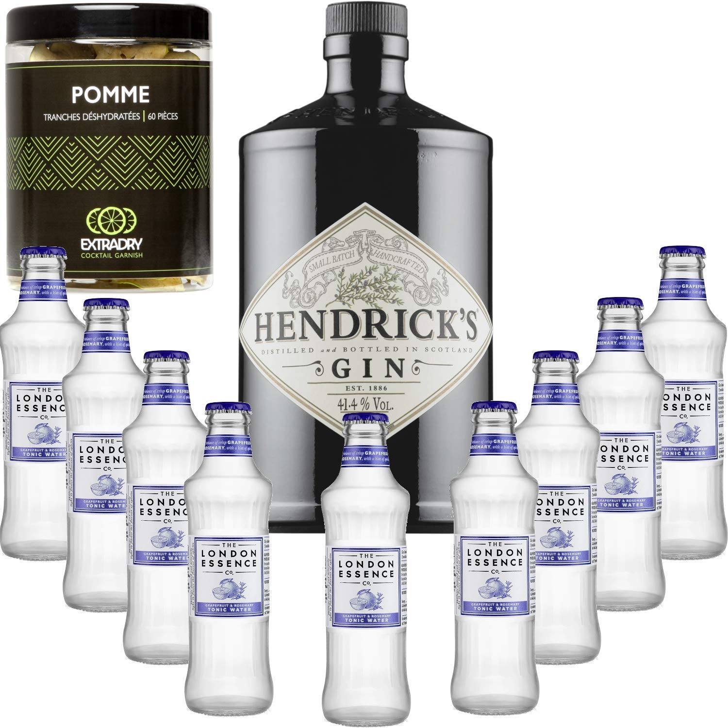 Hendricks Gin 41,3 ° + 9London Esencia"pomelo y Rosemary" - - Gintonic (70cl + 9 20cl *) + Pot 60 rodajas de manzana deshidratada.