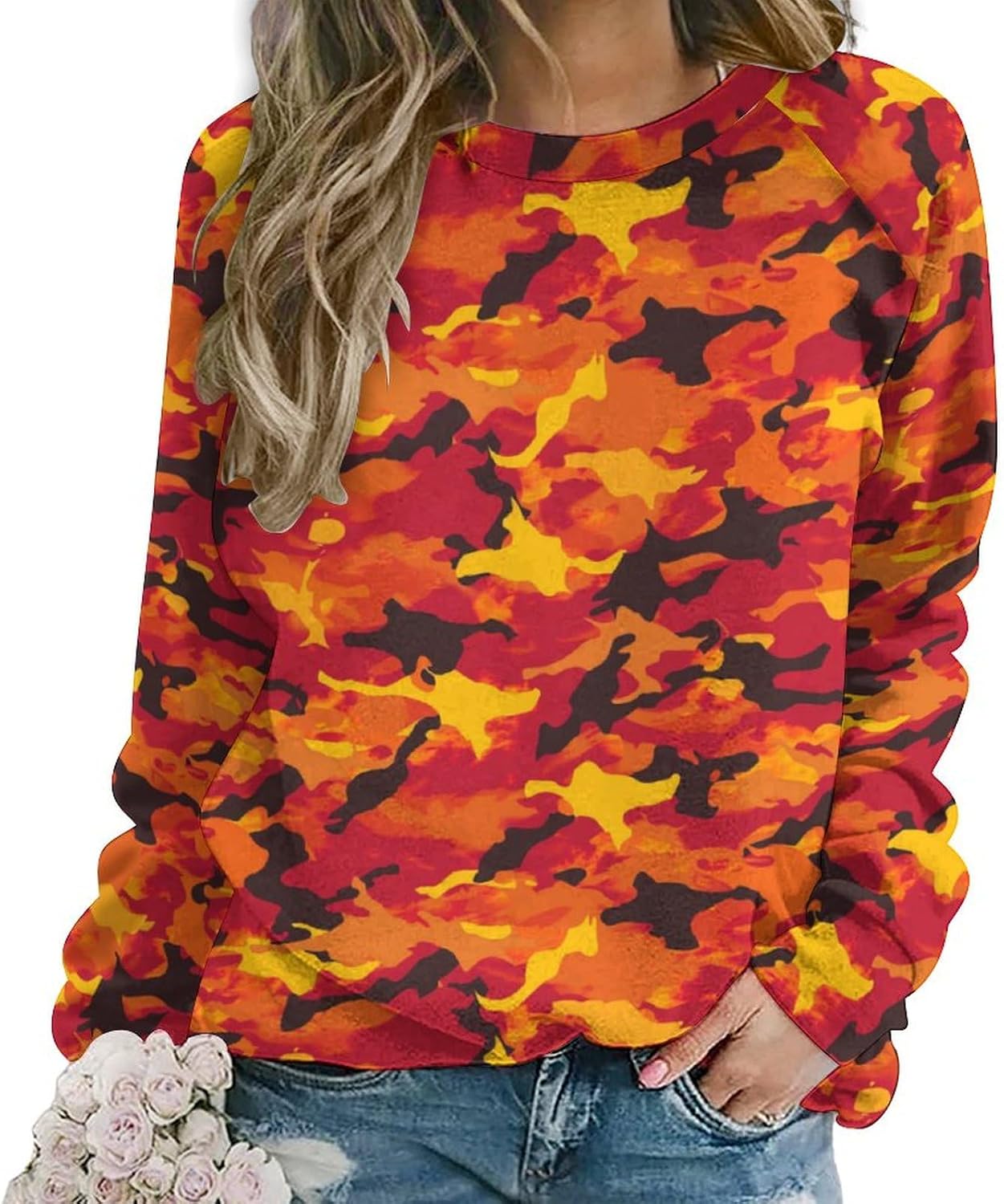 Women's Long Sleeve Crewneck Sweatshirt, Stretchy Casual Pullover Top for Fall Winter Fashion and Outdoor Clothing