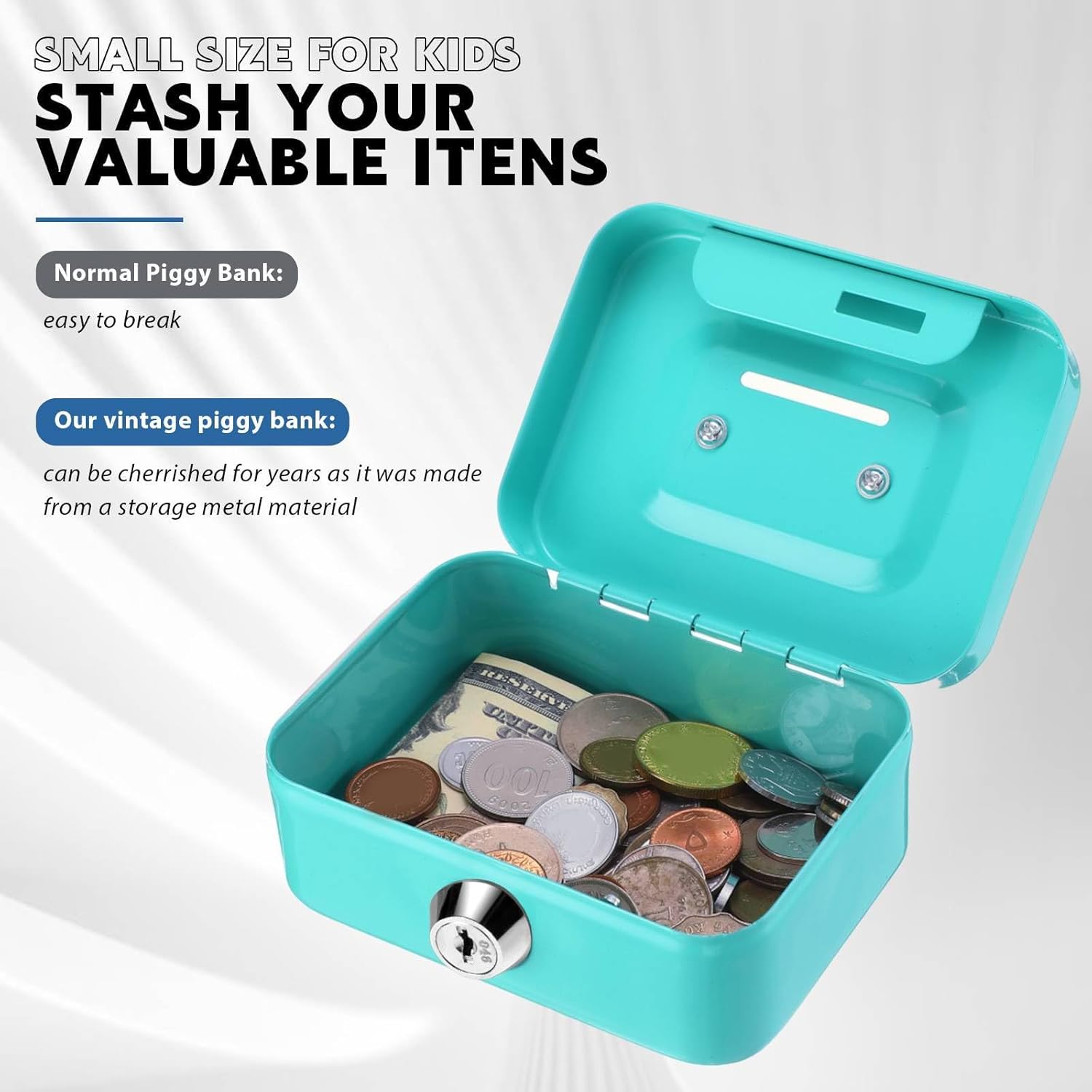 Tandefio 12 Pcs Small Money Cash Box with Lock and Slot Metal Box for Cash Steel Organizer Piggy Bank Metal Coin Bank for Adults, 4.5 x 3.3 x 2 Inch, Without Money Tray (Black,Green,Gray,Pink)