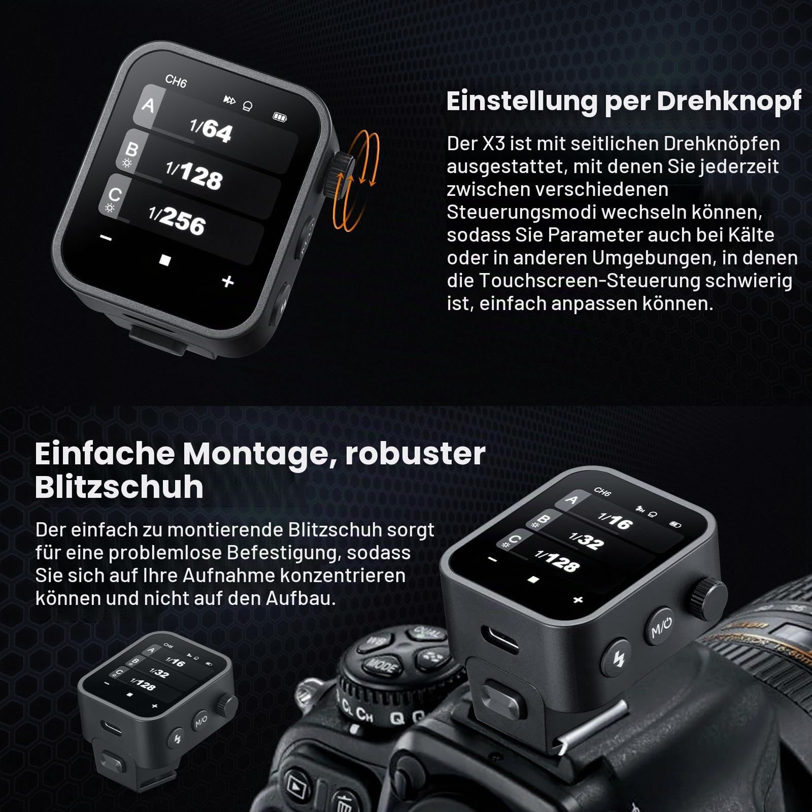 Godox X3N X3-N Drahtloser Blitzauslöser für Nikon, 2.4G TTL Blitzsender mit Touchscreen, TTL Unterstützung Auto/Manuell/Multiblitz, Eingebauter Lithium Akku, Hochauflösendes OLED Display