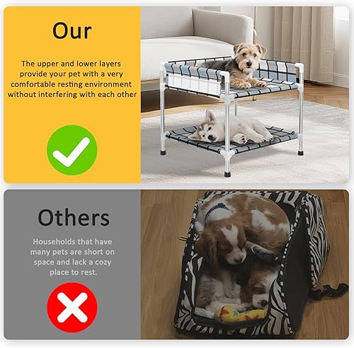 Miniatura 4 de Litera para perros con ventana de noche, cama doble elevada para perros humanos con barandilla de 2 capas con ventana para perros, cuna de 2 niveles