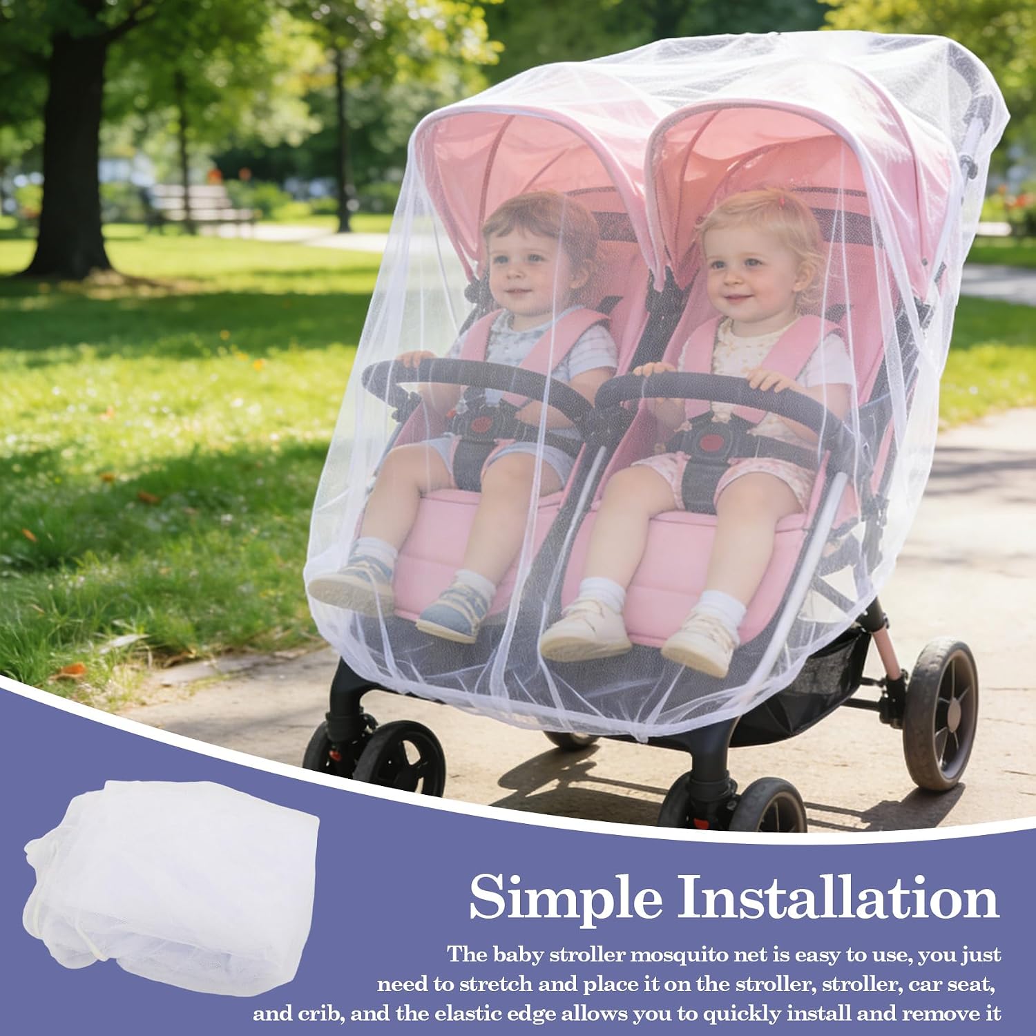 Klmnop Mosquito Net for Stroller (4 Pack) - Breathable Mesh Cover for Double Tandem Strollers, Bassinets, Car Seats & Playards(White)